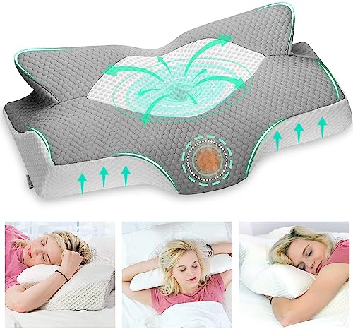 Elviros Kissen aus Memory Foam, Seitenschläferkissen Nackenstützkissen Kopfkissen Nackenschmerzen Ergonomisches Schlafkissen für Nacken-und Schulterschmerzen 64 x 12,5/10,5 x 38cm, Grau