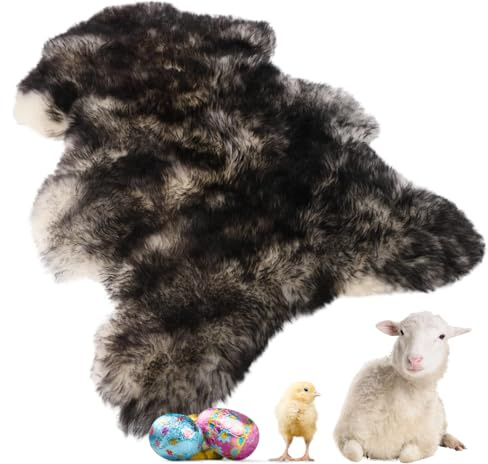 lammfellpark® Weich Schaffell Echt, Premium Lammfell Schwarz Weiß 100-110cm Schaffell Teppich - Echtes Naturfell Weich Flauschig Wollteppich, öko Schafsfelle Echt Fell Deko - Teppich Fell Größe L