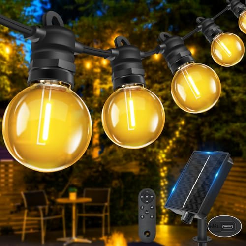 Lichterkette Außen Solar, 10M LED G40 Glühbirnen Solar Lichterkette Outdoor | 17+1 LED Solar Lichterkette Aussen mit Fernbedienung, IP68 Wetterfest Solarlichterkette 8 Modi für Balkon Terrasse Garten