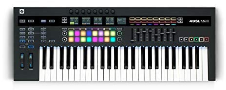 Novation 49SL MkIII MIDI-Controller-Keyboard mit 49 Tasten und Sequenzer | USB, 49 halbgewichtete Tasten, RGB-LED pro Taste, 8-Spur-Sequenzer, 5 LCD-Displays, MIDI-E/A, CV/Gate-Out, analoges Clock Out