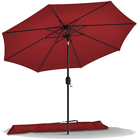VOUNOT Sonnenschirm 270 cm mit Kurbelvorrichtung, Knickbar, Sonnenschutz UV-Schutz, Balkonschirm Gartenschirm Marktschirm mit Schutzhülle, Rot