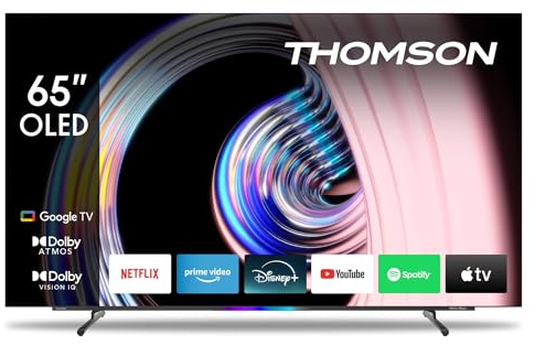 Thomson 65 Zoll (164cm) OLED 4K UHD Smart Google TV, Wi-Fi, Dolby Vision IQ, Dolby Atmos, HDR10, Bluetooth 5.1, Triple-Tuner (Kabel - Satellit - Antenne), HDMI, CI Plus, A Plus Panel - 65OG8S24