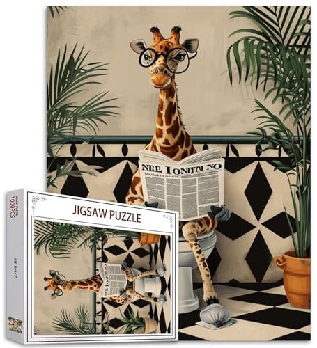Tucocoo Niedliche Giraffe-Toiletten-Puzzle, 1000 Teile, nordische Badekunst, DIY-Bastelpuzzle für Erwachsene und Heimdekoration, herausforderndes Geschenk