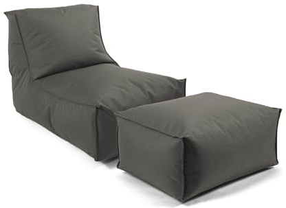 mokebo Sitzsack mit Hocker für Kinder & Erwachsene 'Der Sundowner', Bean Bag mit Füllung oder Bodenkissen für Indoor & Outdoor, auch als Liegekissen, Relaxliege oder Liege in Anthrazit