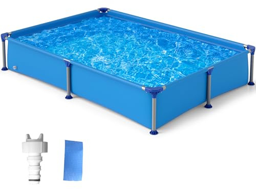 SOARS Rechteckiger Rohrpool, Aufstellpool 228 X 159 X 42 CM, Metallstruktur, langlebiges PVC, mit Filter, für Kinder ab 3 Jahren, Blau