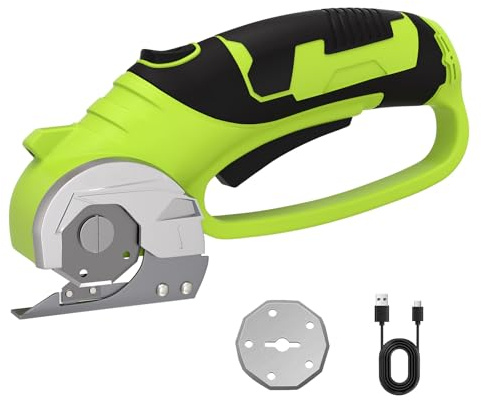 GARDTECH Elektrische Schere 4V Akku-Elektroschere für Karton, Kartonschneider für Stoff, Rollschneider mit LED-Licht für Bastelarbeiten, Leder, Kunststoff oder Teppich, grün