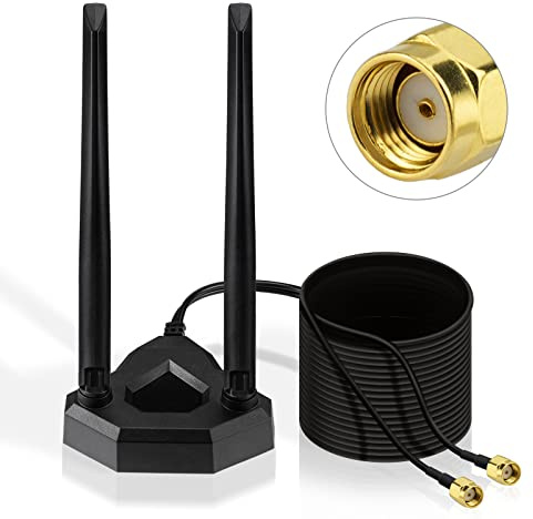 Eightwood WLAN Antenne WiFi Antenne Dualband 2.4G 5.8G RP-SMA Magnetfuß PC | 5dBi, 2m RP-SMA Verlängerungskabel, omnidirektional Antenne, für WLAN Router, PCI PCIe Karte, PC Mainboard, Bluetooth, Zigbee