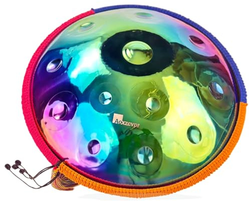 Aoxzcvpr Handpan Drum D-Moll 440Hz 22 Zoll 12 Noten Edelstahl Elektroplattiert Rostfrei & Farbbeständig für Meditation Klangheilung Yoga inkl. Ständer Tasche Hammer Tuch Vibrant Blue