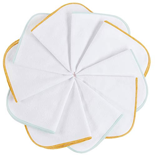 mimaDu - 10er Set Moltontücher Baby Baumwolle OekoTEX 25x25cm - Flanellwaschlappen weich für sensible Haut - Kinder Waschlappen Babytücher waschbar, wiederverwendbar - Mehrweg Tücher in Gold/Mint/Weiß
