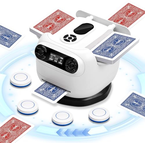 Kartenmischmaschine und Austeiler 2-in-1, Wiederaufladbarer Automatische kartenmischer, Mischmaschine Karten mit Austeilen die Sich um 360° Drehen Lässt, für Spiele wie UNO,Blackjack und Texas Hold'em