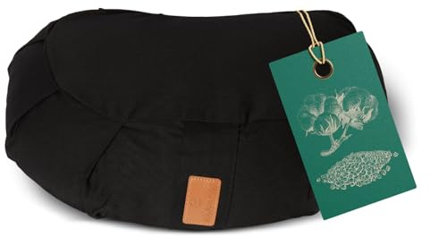 #DoYourYoga Zafu Halbmondkissen »Ganesh« mit Bio-Buchweizenschalen (KBA) waschbarer Bezug | 45 x 30 x 14 cm | Meditations-, Sitz-, Rondokissen für Yin Yoga | schwarz
