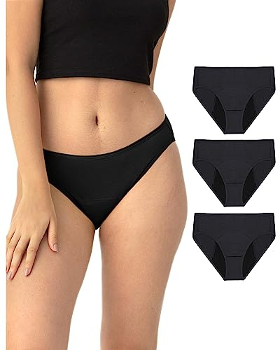 Neione Periodenunterwäsche Starke Blutung Periodenunterschwäsche Menstruation Unterhosen Panty Damen Postpartum Brazilian Slip 3er Pack Schwarz S