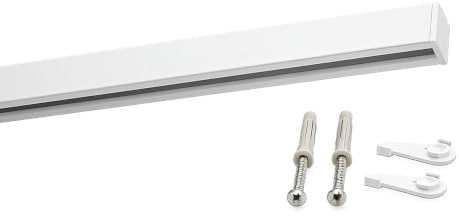 Deco-Raum Gardinenschiene auf Maß Aluminium Innenlauf eckig flach Deckenbefestigung Vorhangstange Flächenvorhang Schiene Innenlaufstange für Vorhänge mit Spannriegel weiss 220cm geteilt Square