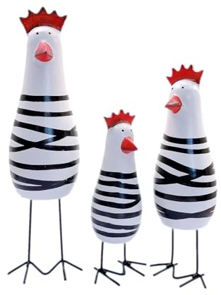 JZK 3 Stück Holz-Huhn-Ornamente, kleine Huhn-Figuren, 3er-Set, kleine Küchenfensterbank, witzige Heimdekoration, Skulptur, lustige Schreibtisch-Ornament