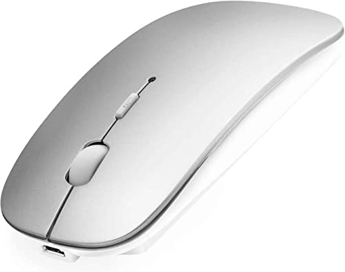 AE WISH ANEWISH Bluetooth Maus with USB-C-Adapter fur Mac/iPad/iPhone/PC/Computer, wiederaufladbar geräuschlos Mini Kabellose Maus für Windows/Linux/Android, 3 DPI Einstellbares Bluetooth 5.0 Silber