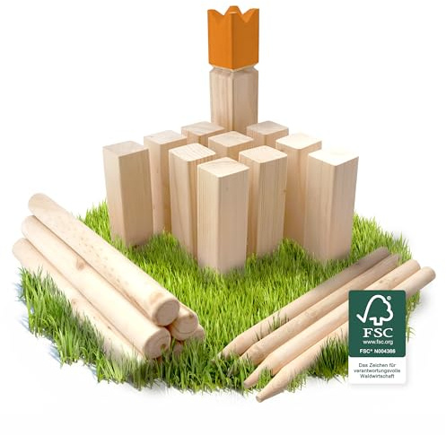 Ocean 5 Kubb - Original Wikinger Spiel | Premium Holzspiel im Stoffbeutel mit massiven Figuren | Schwedenschach Holz Outdoor Spiel Wurf Schach | Kubb für Kinder und Erwachsene |