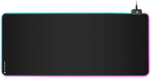 Corsair MM700 RGB Cloth Gaming-Mauspad - Extended 930mm x 400mm - Schwarz | 360° RGB-Beleuchtung, Zwei USB-Port-Hub, Dickes Gummi