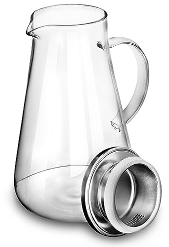 QWORK® 2.0 Liter karaffe mit deckel, wasserkaraffe aus Borosilikatglas, glaskaraffe, saftkrug, für heißes/kaltes Wasser
