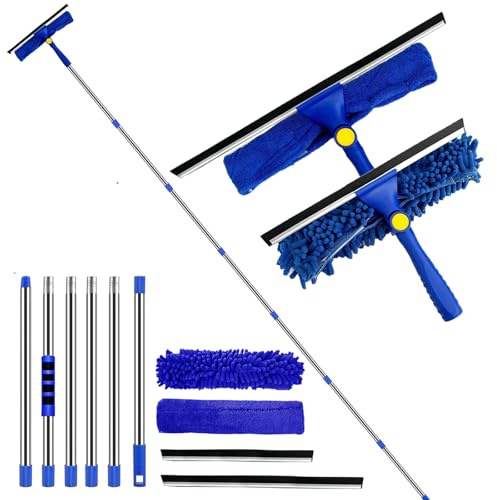 Rofhom Fensterwischer Teleskop 240CM, Professioneller Fensterreiniger mit Fensterabzieher und Abzieher, Fensterputzer Set für Innen- und Außenbereich Glas, Auto, Spiegel, Küche, Dusche