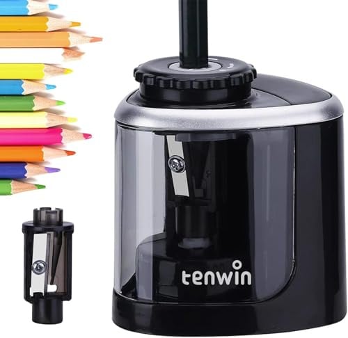 Tihoo tenwin Bleistiftspitzer, elektrischer Bleistiftspitzer mit langlebiger Klinge zum schnellen Anspitzen, batteriebetriebener automatischer Anspitzer für Bleistifte Nr.2/Farbstifte (6-8mm), Schwarz
