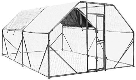 Wiltec XXL Freilaufgehege 4 x 3 x 2 m mit Sonnendach und verzinkten Gitterstäben, Außengehege als Voliere Hühnerstall oder Hasenstall, Kleintiergehege mit Riegel