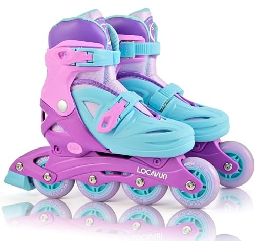Locavun Inliner Kinder 4 Größen Verstellbare Inline Skates für Mädchen Größe 26-29 29-34 30-35 Inlineskates mit 82A PU Rollen Rollerskates