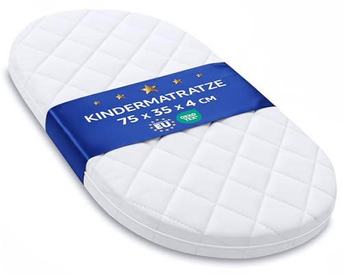 Stubenwagen Baby Matratzen Kinderwagen Basic - Matratze Beistellbett Babywiege Kindermatratze Oval Reisebett Nässeschutz Moseskorb Matraze 35 x 75 Kinderwagenmatratze Oeko-Tex