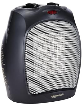Amazon Basics Keramik-Standheizung, 1800 W, mit verstellbarem Thermostat - Schwarz