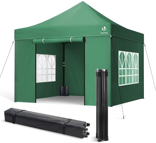 VOUNOT® Pavillon 3x3m Wasserdicht Stabil Winterfest, Pop Up Faltpavillon mit 4 Seitenteilen und 4 Sandsäcke, Party Pavillon Faltbar Gartenzelt Partyzelt, Grün