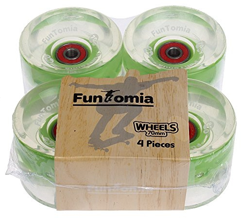 FunTomia 4 Stück (LED) Longboard/Skateboard Rollen (Big Wheels) in 70x51mm 80A inkl. ABEC-9 Kugellager und Metall Spacer 80A Rollenhärte