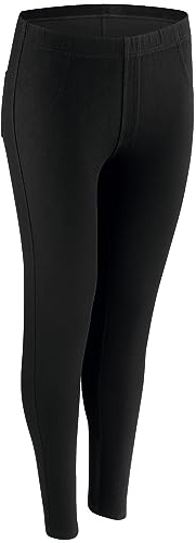 Nur Die Treggings in Jeans-Look Jeggings Leggings Blickdicht Stretch mit Taschen Komfortbund Skinny Fit Damen, schwarz, L