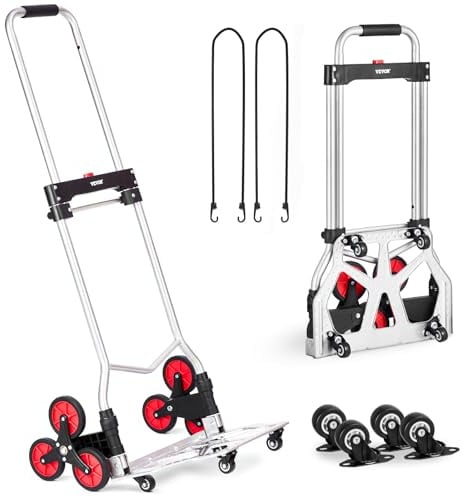 VEVOR Sackkarre 490 x 475 x 1150 mm, Treppensteiger, Treppensackkarre 118 kg, zusammenklappbarer Trolley mit Teleskopgriff, 10 Rädern & 2 elastischen Seilen für Zuhause, Einkaufen, Umzüge & Lager