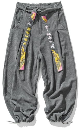 GURUNVANI Herren-Cordhose, lockerer Kordelzug, Sweathose, Vintage-Cargohose