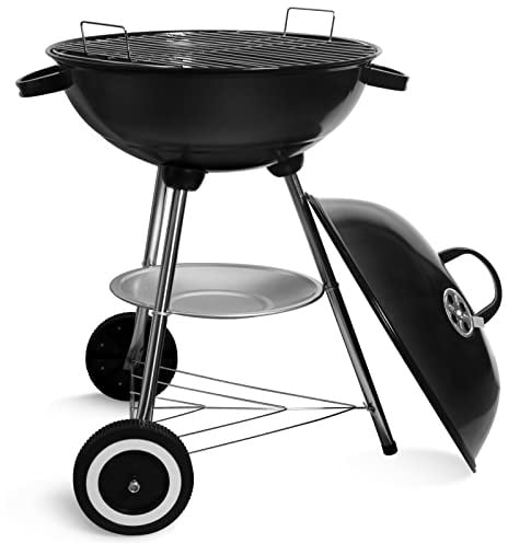 SunJas Holzkohlegrill, Kugelgrill mit Deckel, Rundgrill mit Rädern und Griff, BBQ Grills Campinggrill, Schwarz