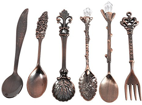 6Pcs Vintage Zinklegierung Mini Löffel Gabel Eislöffel Retro Fruchtgabel Küchengeschirr Löffel Gabel Set