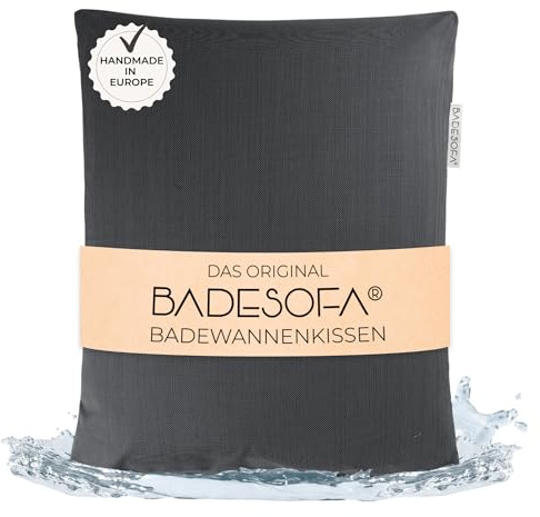 BADESOFA Badewannenkissen Small in Anthrazit | Premium Badekissen Nacken & Rücken, Handgefertigt in Europa, Waschbar & Schnelltrocknend, Kissen Passt in jede Badewanne