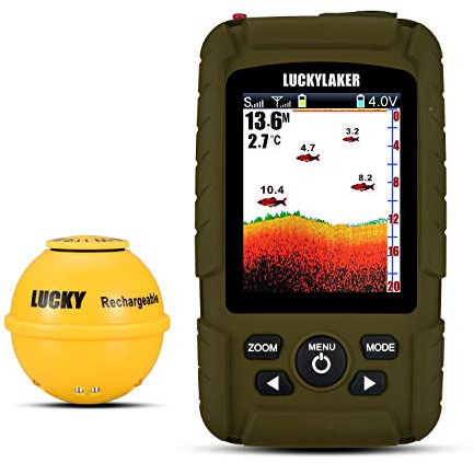 LUCKY Tragbarer Sonar Fischfinder Bootstiefe Fischen Fischfinder Wasserdichter Handheld Kabellos Angelfinder Kajak Schallkopf Tiefenmesser für Eisfischer
