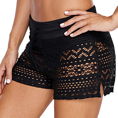 Ulicox Damen Badehose Badeshorts Strand Kurze Shorts Wassersport Schnell Trocknend Sommer Hollow Spitze Schwimmhose S-XXXL