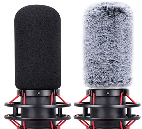 YOUSHARES HyperX QuadCast Popschutz Satz - Schaumstoff & Fell-Windschutz, Professioneller Mikrofon Windschutz Schallschutz Kompatibel mit HyperX QuadCast S Mic