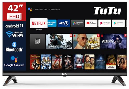 TuTu TUS42FD1A Fernseher 42 Zoll (106cm), Full HD Smart TV, Android TV mit WLAN, Bluetooth, APP Store, Chromecast, USB, HDMI, Triple Tuner DVB-C/S/S2/T/T2