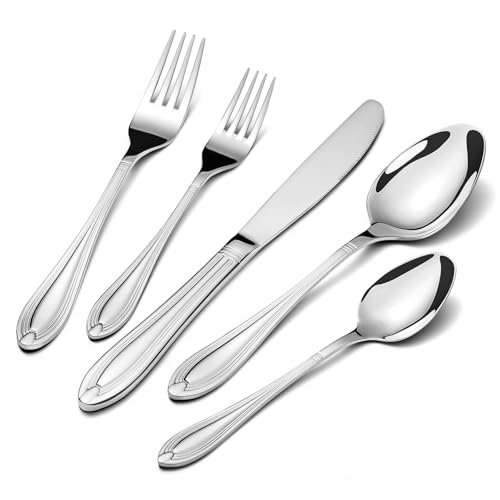 univionlions Besteck Set für 6 Personen- 30 teilige Besteckset Poliertes Essbesteck Messer Gabel Löffel Set Hochwertiges Tafelbesteck Silber für Küche Partys Restaurants