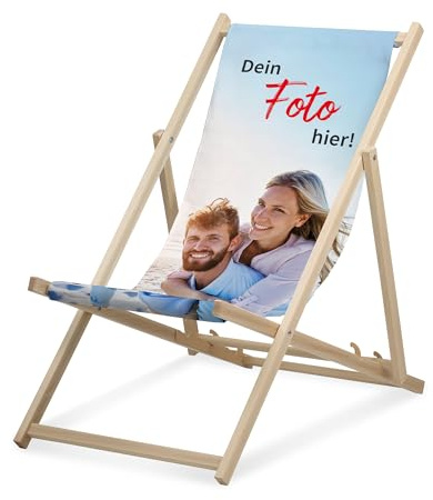 druck.de Liegestuhl - Jetzt Personalisieren - klappbar - aus Buchenholz - bis 95kg belastbar - 3fach verstellbare Lehne - Strandliege