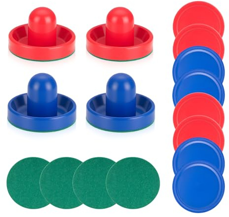 Air Hockey Pushers, 4 Stück 95mm Air Hockey Tisch Filzschieber mit 8 Stück Pucks für Ersatz Pucks Tischhammer Torhüter für Tabellen Spiel, Ersatzzubehör für Spieltische
