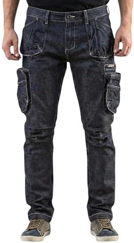 NEO TOOLS Herren Arbeitshose Denim oder Set, lang, 8 Pockets, Gr.XS-3XL | Verstärkte Nähte, Ausprofilierter Kniebereich, Mischgewebe 98% Baumwolle, 2% Elasthan 410 g/m2 Multifunktionstaschen, Cargo