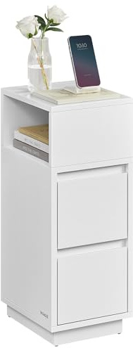 VASAGLE Nachttisch, schmal, Beistelltisch mit 2 Schubladen, offenes Fach nach Links oder rechts flexibel montierbar, für Schlafzimmer, Wohnzimmer, wolkenweiß LET656W01