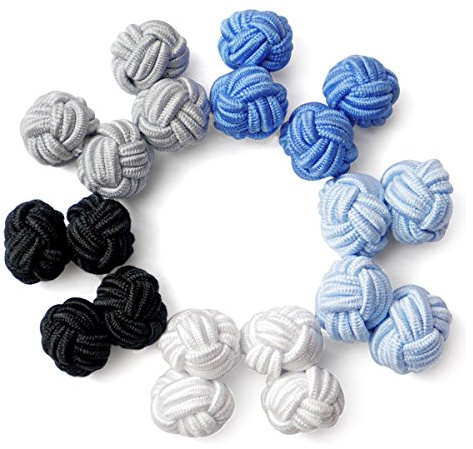 HONEY BEAR 5 Paar Herren/Damen Seide Stoff Knoten Seidenknoten Manschettenknöpfe Set(Runde 19 ohne Box)