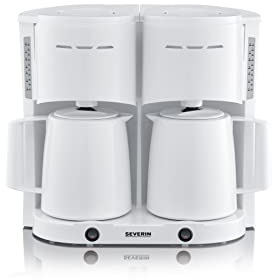 Severin Duo Filterkaffeemaschine mit Thermokanne, Kaffeemaschine für bis zu 16 Tassen, ansprechende Filtermaschine mit 2 Isolierkannen, weiß, 2 Liter, 2.000 W, KA 9314