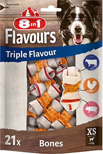 8in1 Triple Flavour Knochen XS - leckere Hundeknochen mit Hähnchenfilet, Schweine- und Rinderhaut, 21 Stück