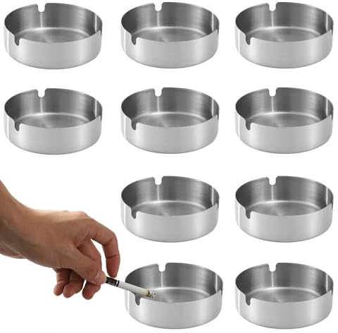 10 Stücke 8 cm Edelstahl Aschenbecher, moderne Tischplatte, für Partys und Grillabende, Silber