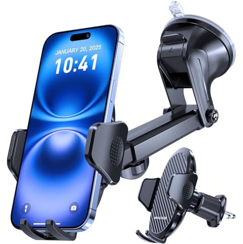 Miracase 2026 Handyhalterung Auto【Upgrade Doppelhaken & Rüttelfester Saugnapf】 4 in 1 Handy Halterung Auto 360° Drehbar Stabiler Lautsprecher-Halterungen Auto auf Lüftung Scheibe für iPhone Smartphone